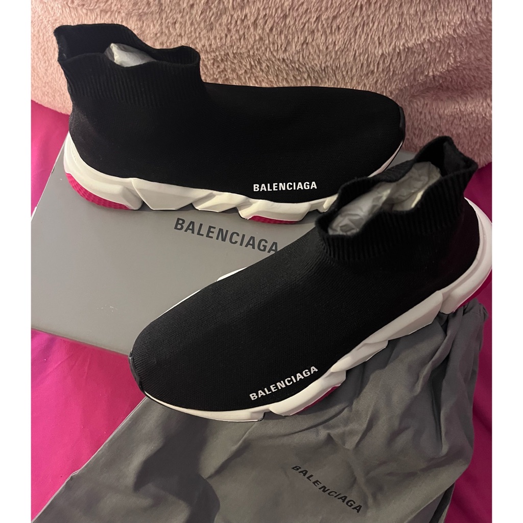 Womens Balenciaga Speed Lt Knit Trainers Sneakers Black White Pink Size 39